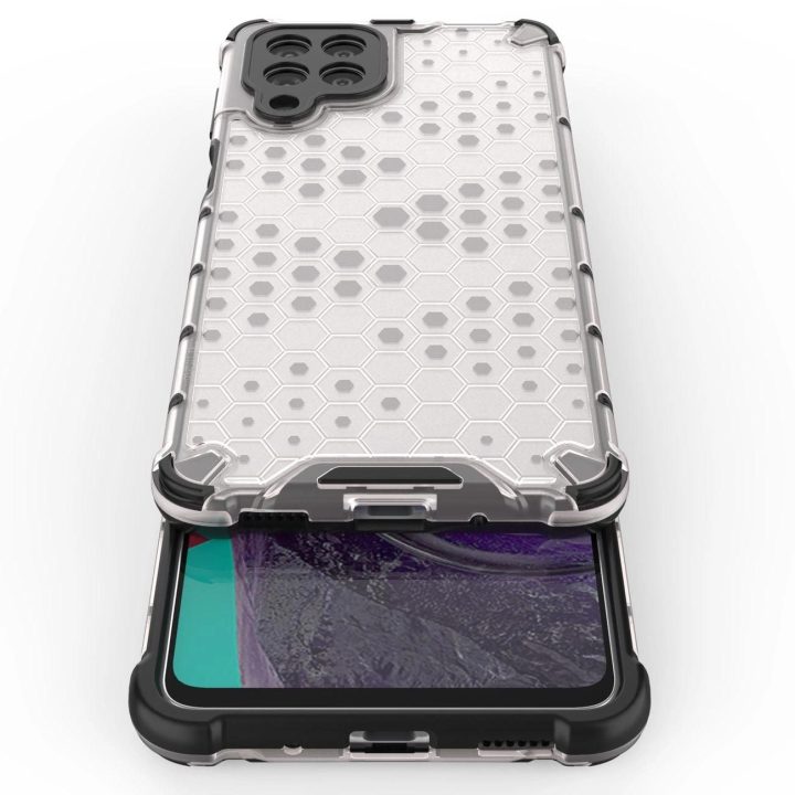Honeycomb dėklas su geliniu rėmeliu, skirtas Samsung Galaxy M53 5G , juodos spalvos