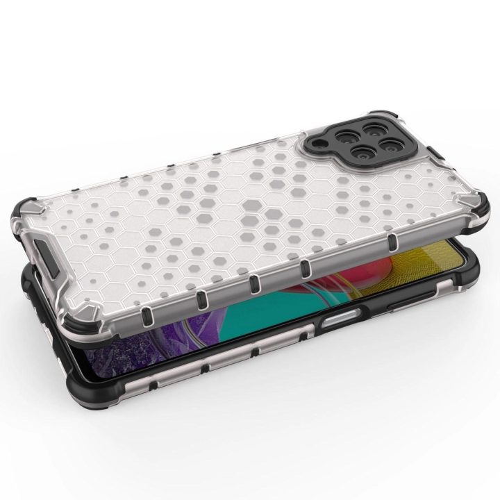 Honeycomb dėklas su geliniu rėmeliu, skirtas Samsung Galaxy M53 5G , juodos spalvos