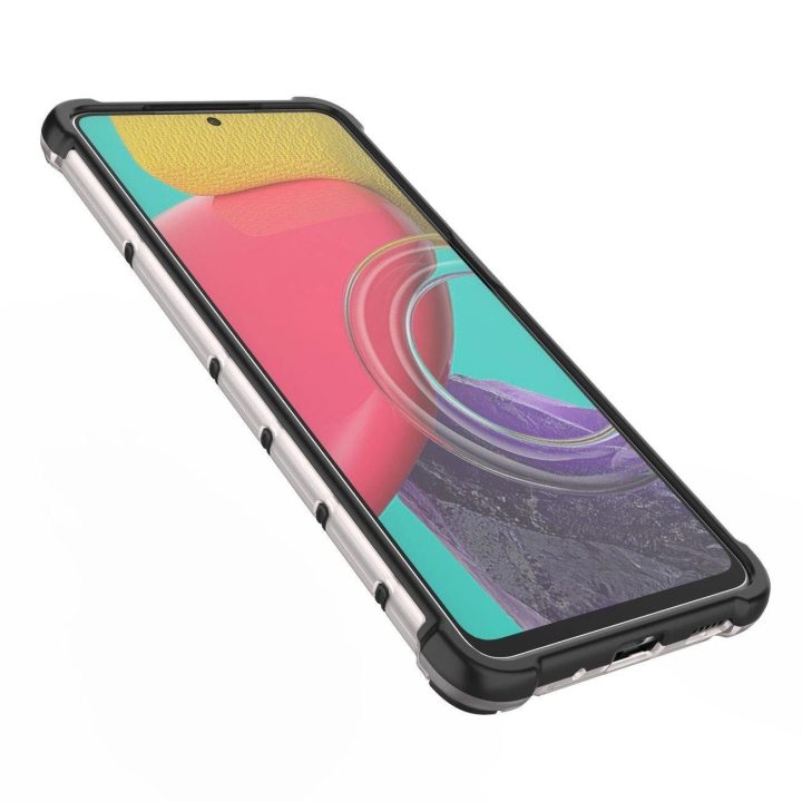 Honeycomb dėklas su geliniu rėmeliu, skirtas Samsung Galaxy M53 5G , juodos spalvos