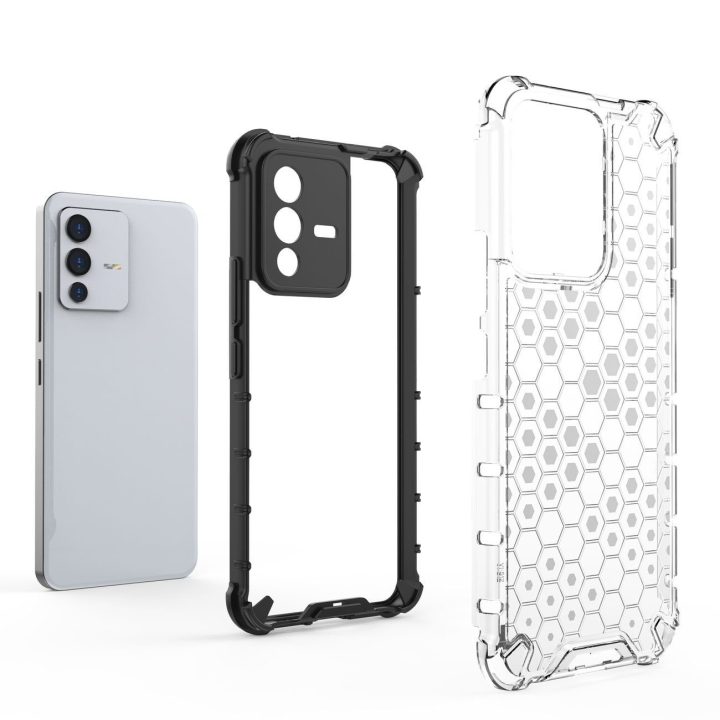 Honeycomb korpuso šarvuotas dangtelis su gelio rėmeliu Vivo V23 5G juodas