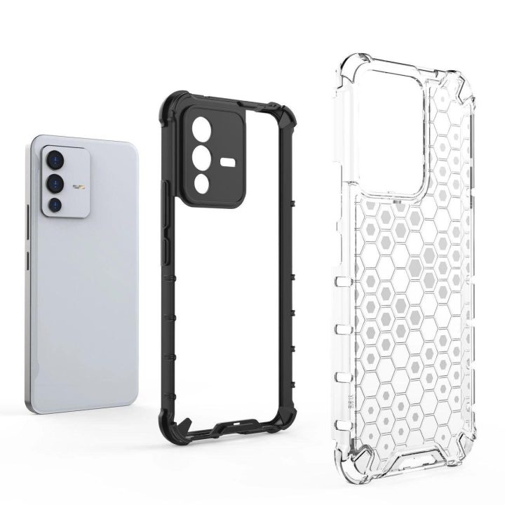 Honeycomb korpuso šarvuotas dangtelis su gelio rėmeliu, skirtas Vivo V23 5G , skaidrus