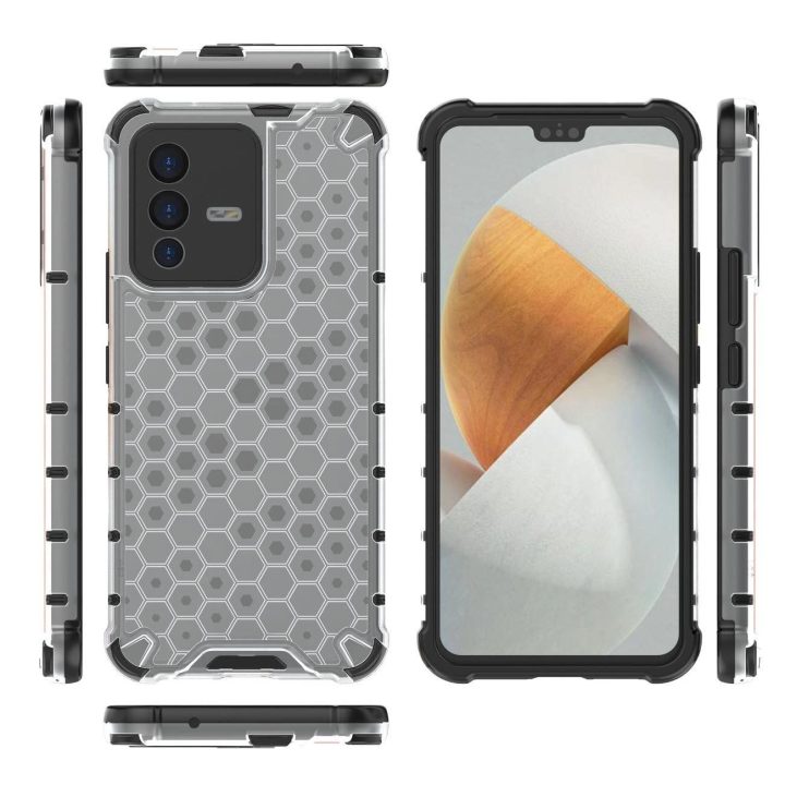 Honeycomb korpuso šarvuotas dangtelis su gelio rėmeliu, skirtas Vivo V23 5G , skaidrus