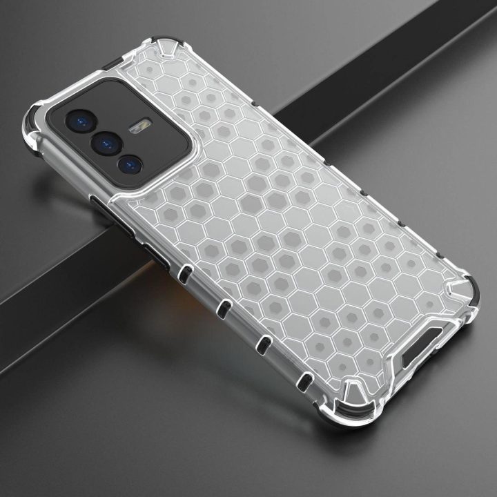 Honeycomb korpuso šarvuotas dangtelis su gelio rėmeliu, skirtas Vivo V23 5G , skaidrus