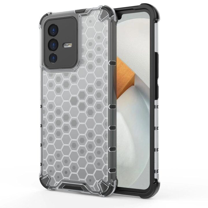 Honeycomb korpuso šarvuotas dangtelis su gelio rėmeliu, skirtas Vivo V23 5G , skaidrus
