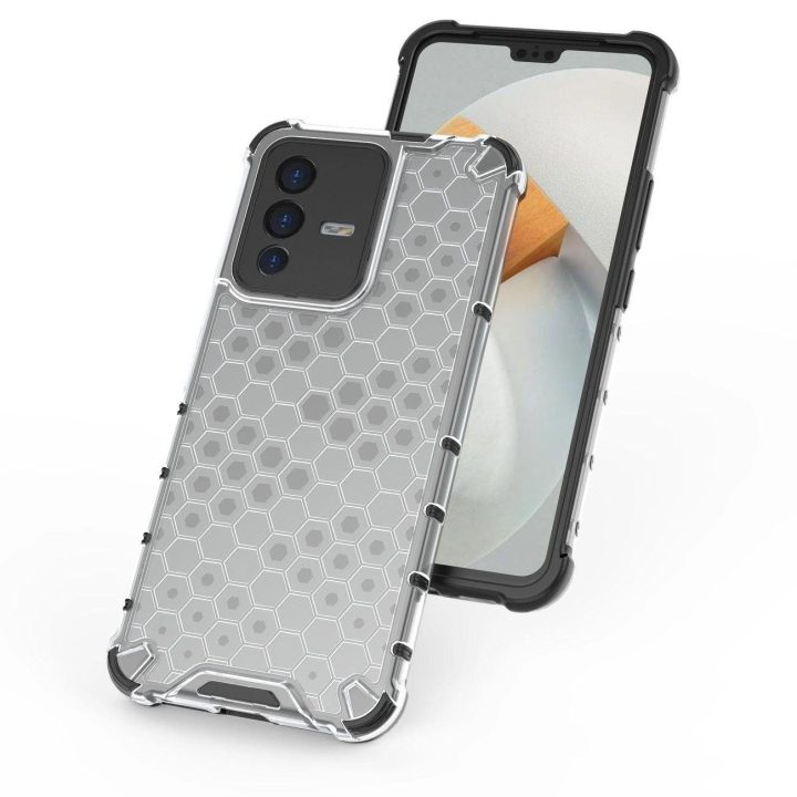 Honeycomb korpuso šarvuotas dangtelis su gelio rėmeliu, skirtas Vivo V23 5G , skaidrus