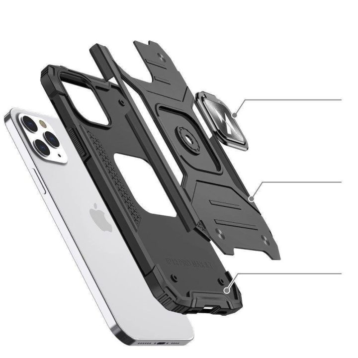 iPhone 14 Pro Max šarvuotas dangtelis su magnetiniu laikikliu sidabrinis žiedas