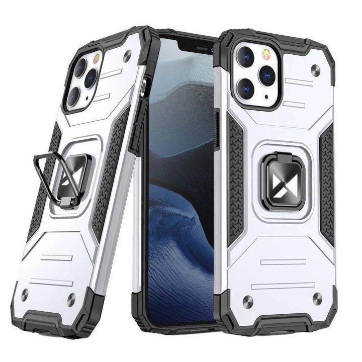 iPhone 14 Pro Max šarvuotas dangtelis su magnetiniu laikikliu sidabrinis žiedas