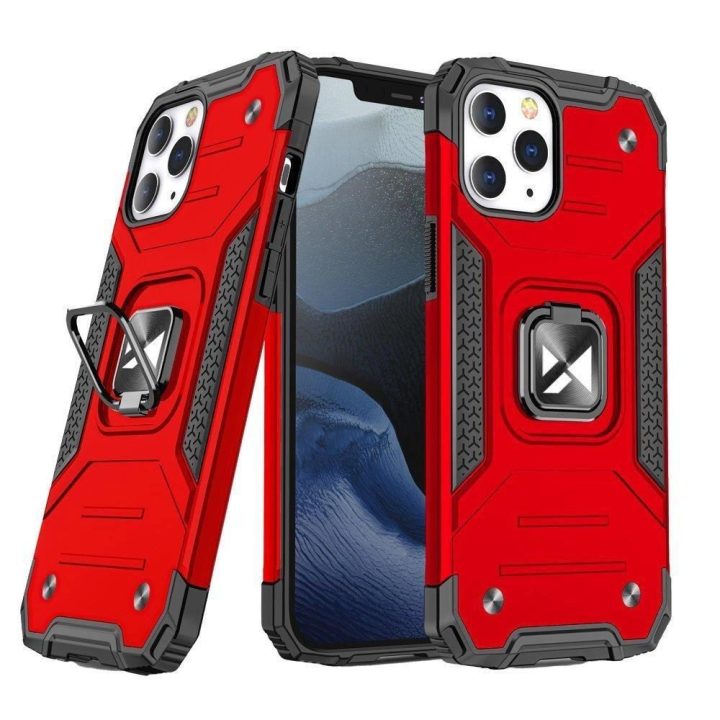 iPhone 14 Pro Max šarvuotas dangtelis su magnetiniu laikikliu žiedas raudonas