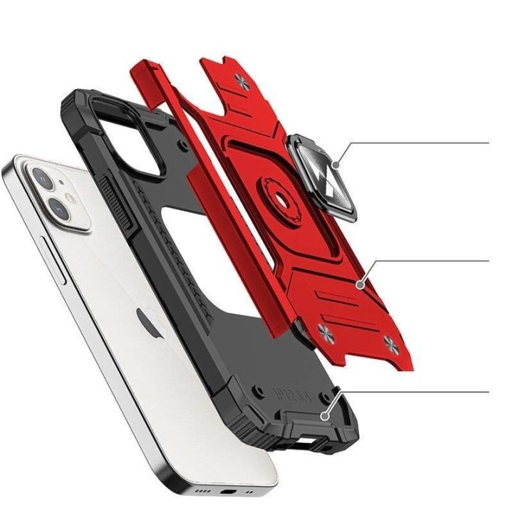 iPhone 14 Plus šarvuotas dangtelis su magnetiniu laikikliu žiedas raudonas