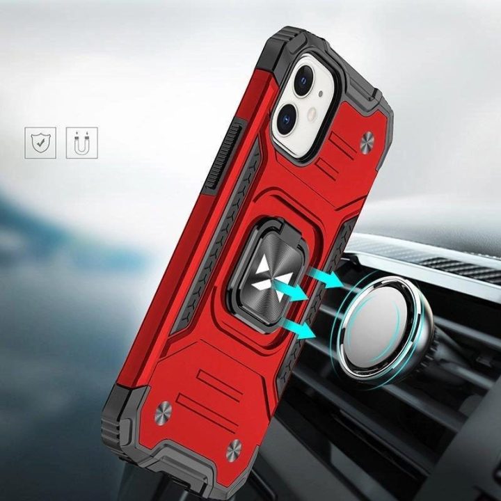 iPhone 14 Plus šarvuotas dangtelis su magnetiniu laikikliu žiedas raudonas