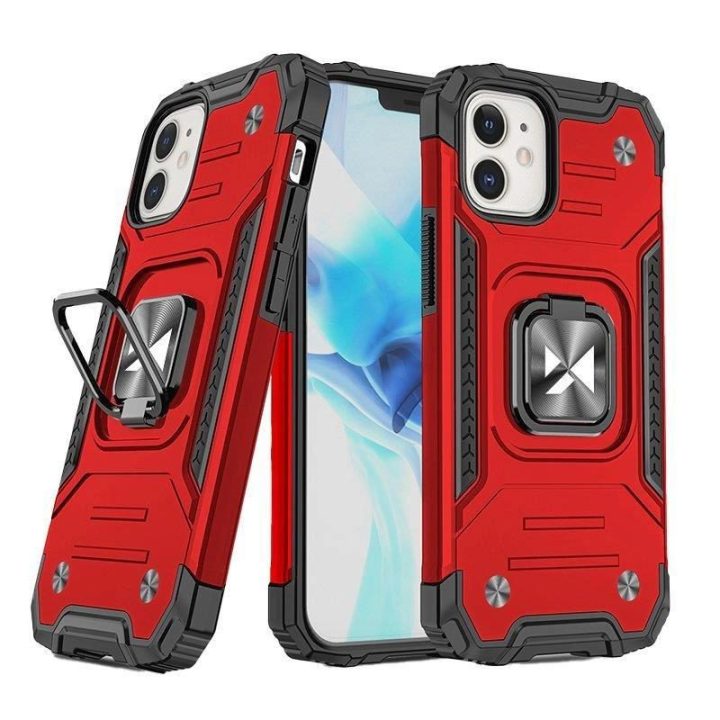 iPhone 14 Plus šarvuotas dangtelis su magnetiniu laikikliu žiedas raudonas