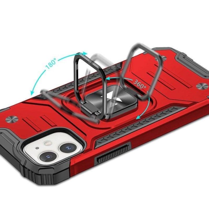 iPhone 14 Plus šarvuotas dangtelis su magnetiniu laikikliu žiedas raudonas