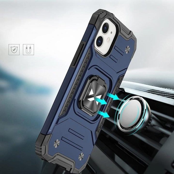 iPhone 14 Plus šarvuotas dangtelis su magnetiniu laikikliu žiedas mėlynas