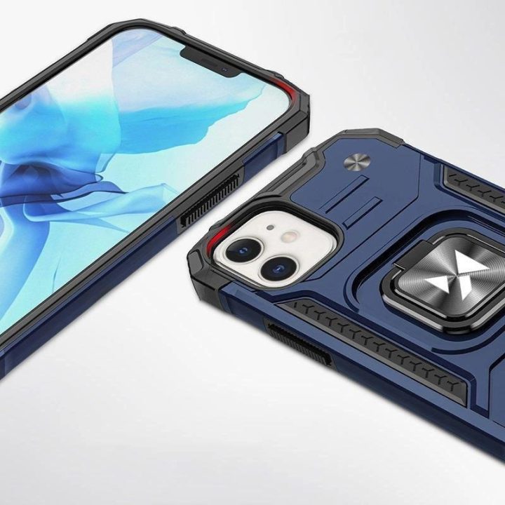 iPhone 14 Plus šarvuotas dangtelis su magnetiniu laikikliu žiedas mėlynas