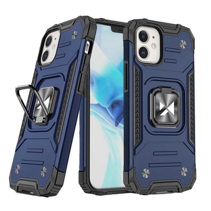 iPhone 14 Plus šarvuotas dangtelis su magnetiniu laikikliu žiedas mėlynas