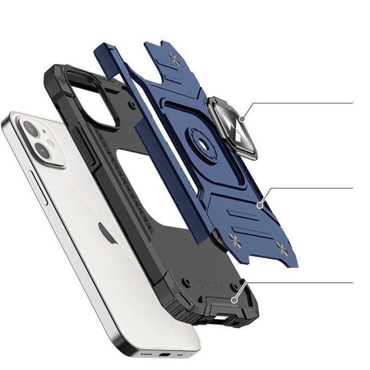iPhone 14 Plus šarvuotas dangtelis su magnetiniu laikikliu žiedas mėlynas