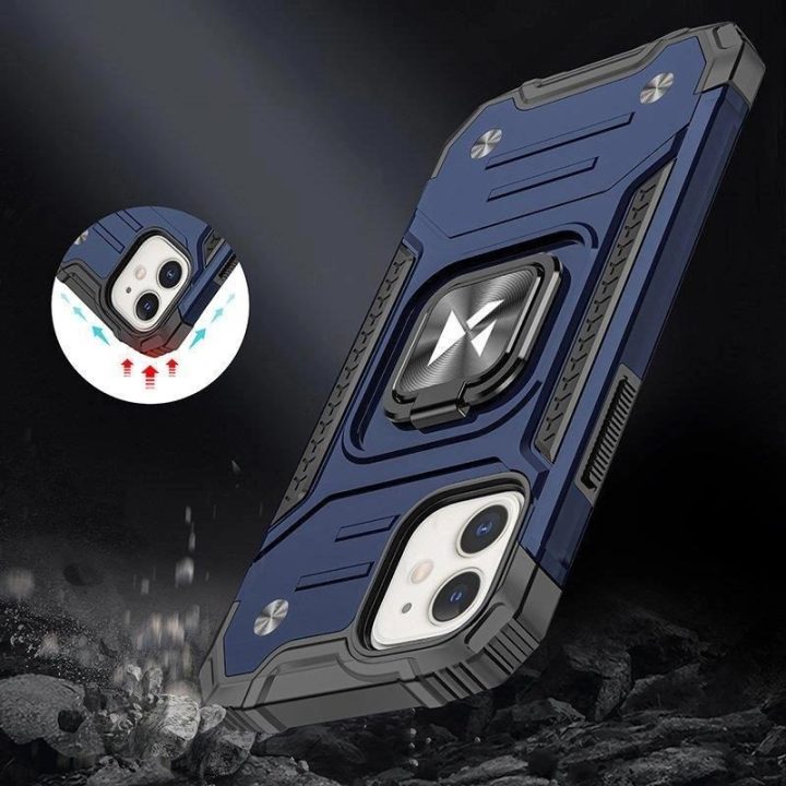 iPhone 14 Plus šarvuotas dangtelis su magnetiniu laikikliu žiedas mėlynas