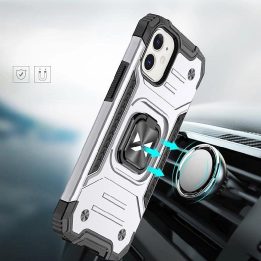 iPhone 14 žiedo šarvuotas dėklas su magnetiniu laikikliu sidabrinis žiedas