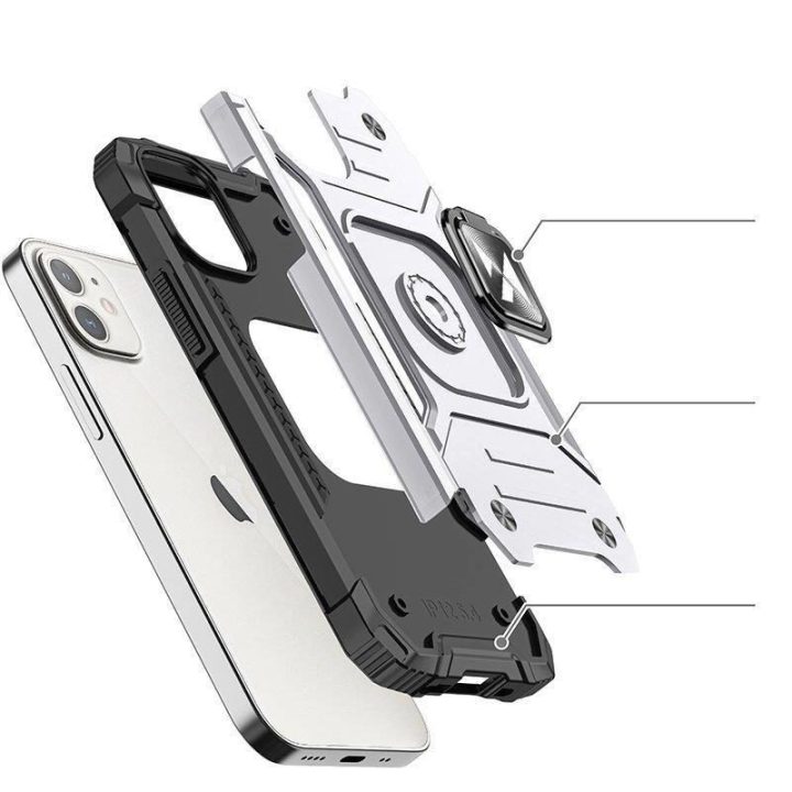 iPhone 14 žiedo šarvuotas dėklas su magnetiniu laikikliu sidabrinis žiedas