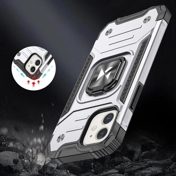 iPhone 14 žiedo šarvuotas dėklas su magnetiniu laikikliu sidabrinis žiedas