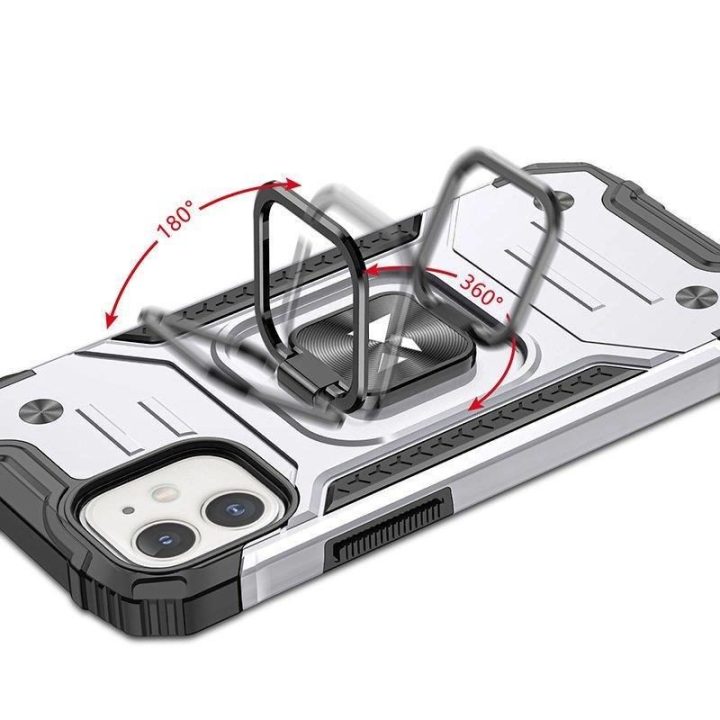 iPhone 14 žiedo šarvuotas dėklas su magnetiniu laikikliu sidabrinis žiedas