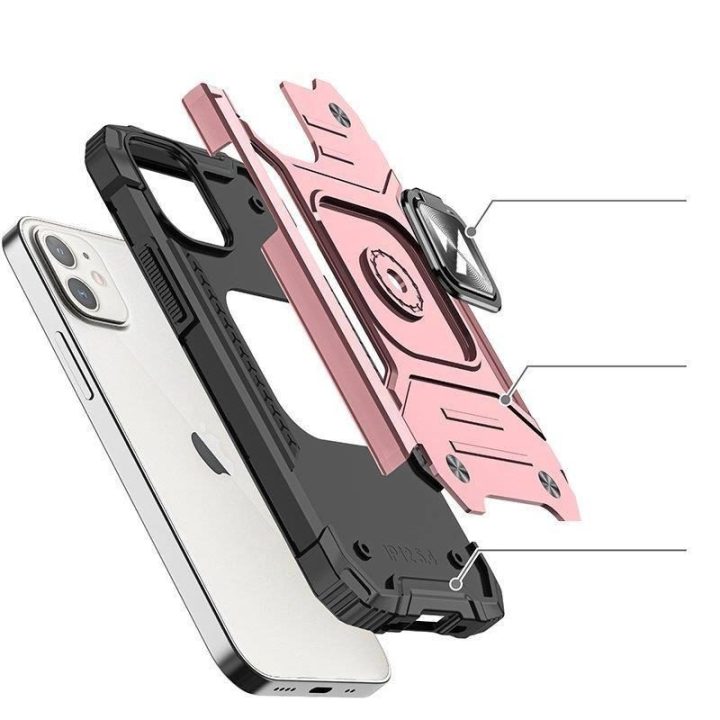 iPhone 14 šarvuotas dangtelis su magnetiniu laikikliu auksinis žiedas