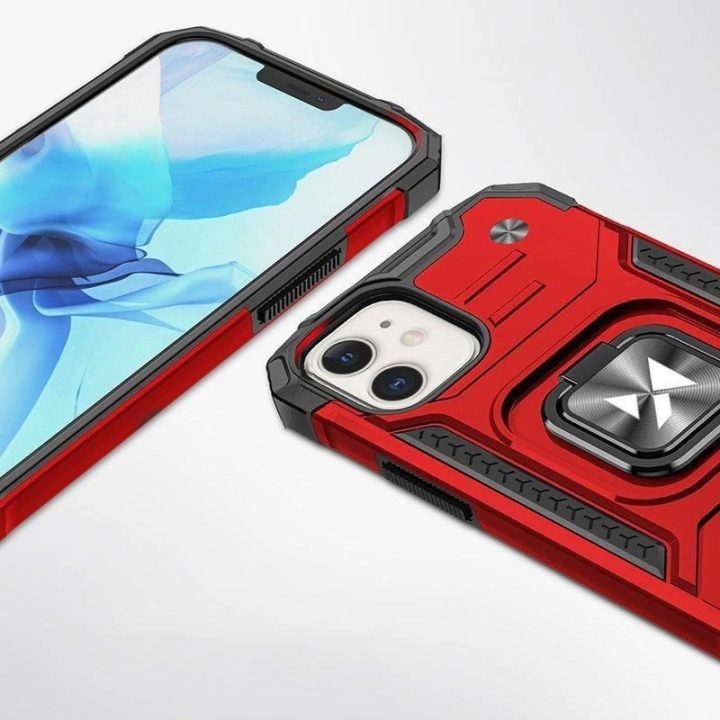 Žiedas Armor dėklas iPhone 14 šarvuotas dangtelis magnetinis laikiklis žiedas raudonas