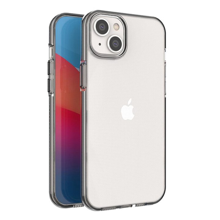 Spring Case dėklas iPhone 14 Plus silikoninis dėklas su rėmeliu, juodas