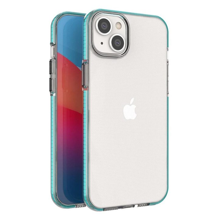 Spring Case dėklas iPhone 14 Plus silikoninis dangtelis su rėmeliu, šviesiai mėlynas