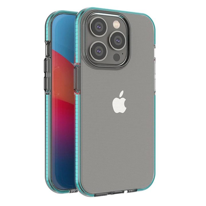 Spring Case dėklas iPhone 14 Pro silikoninis dėklas su rėmeliu, šviesiai mėlynas