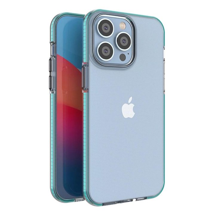 Pavasarinis dėklas iPhone 14 Pro Max silikoninis dangtelis su rėmeliu, šviesiai mėlynas