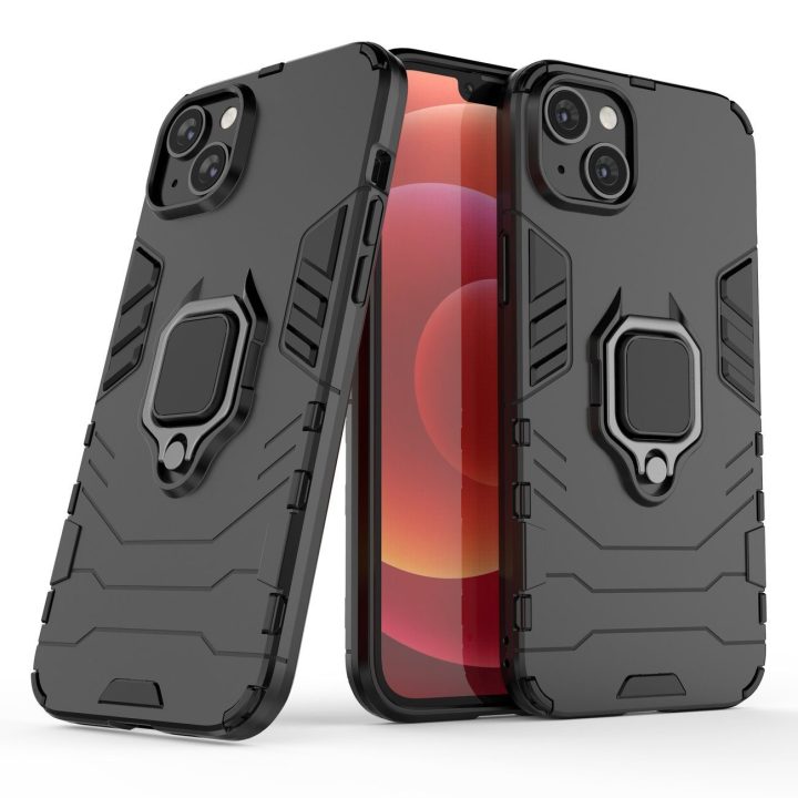 Žiedas Armor dėklas iPhone 14 šarvuotas dangtelis magnetinis laikiklis žiedas juodas
