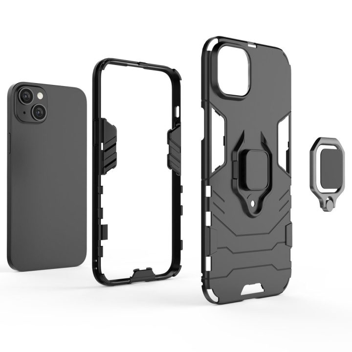 Žiedas Armor dėklas iPhone 14 šarvuotas dangtelis magnetinis laikiklis žiedas juodas