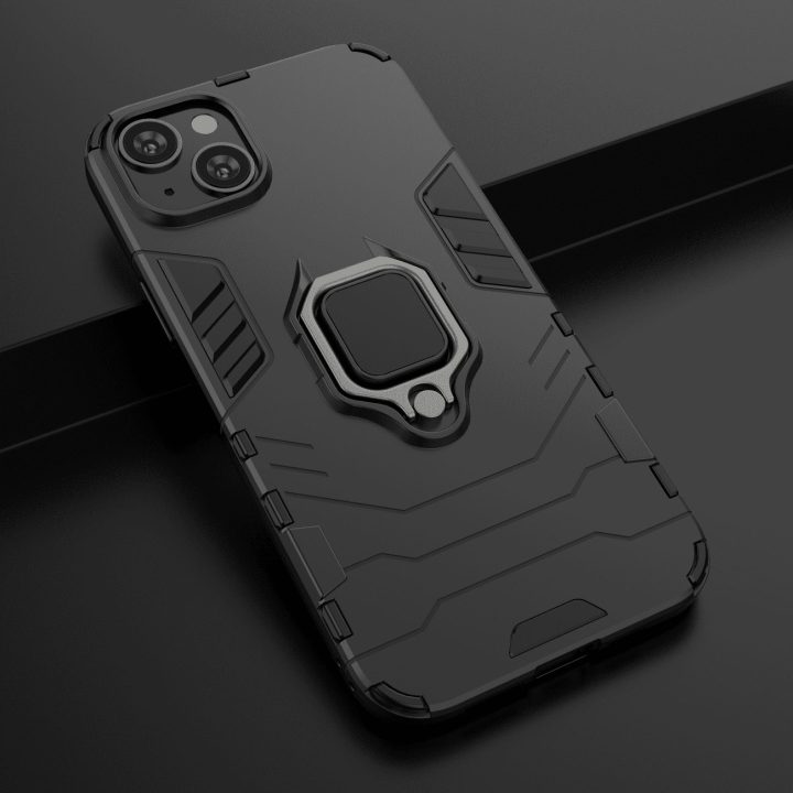 Žiedas Armor dėklas iPhone 14 šarvuotas dangtelis magnetinis laikiklis žiedas juodas