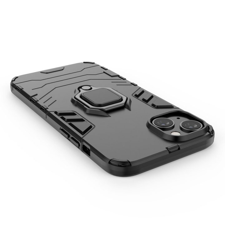 Žiedas Armor dėklas iPhone 14 šarvuotas dangtelis magnetinis laikiklis žiedas juodas