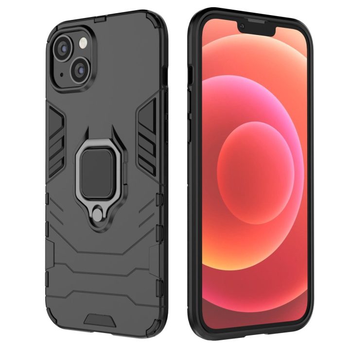 Žiedas Armor dėklas iPhone 14 šarvuotas dangtelis magnetinis laikiklis žiedas juodas