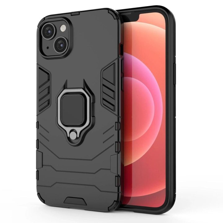 iPhone 14 Plus šarvuotas dangtelis su magnetiniu laikikliu žiedas juodas
