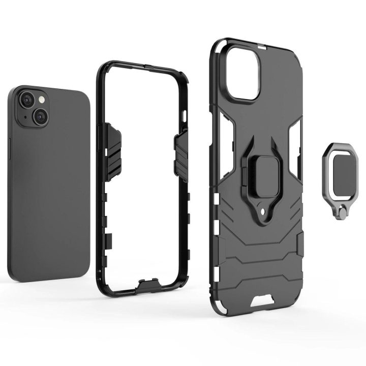 iPhone 14 Plus šarvuotas dangtelis su magnetiniu laikikliu žiedas juodas