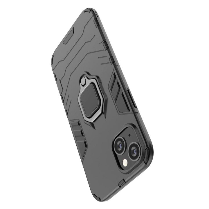 Ring Armor dėklas iPhone 14 Pro šarvuotas dangtelis magnetinis laikiklis žiedas juodas