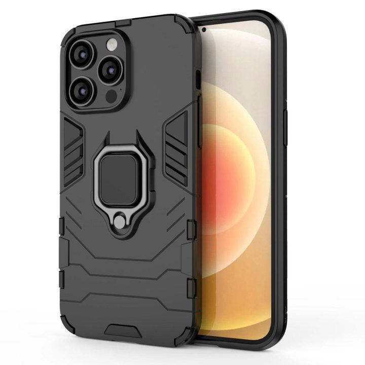 Ring Armor dėklas iPhone 14 Pro šarvuotas dangtelis magnetinis laikiklis žiedas juodas