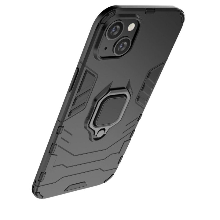Ring Armor dėklas iPhone 14 Pro Max šarvuotas dangtelis magnetinis laikiklis žiedas juodas
