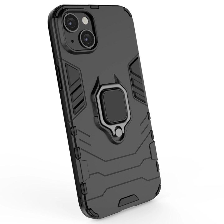 Ring Armor dėklas iPhone 14 Pro Max šarvuotas dangtelis magnetinis laikiklis žiedas juodas