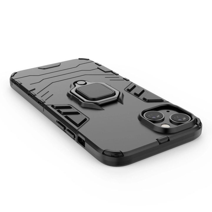 Ring Armor dėklas iPhone 14 Pro Max šarvuotas dangtelis magnetinis laikiklis žiedas juodas