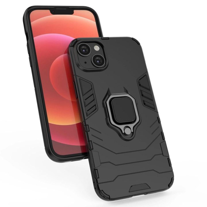 Ring Armor dėklas iPhone 14 Pro Max šarvuotas dangtelis magnetinis laikiklis žiedas juodas