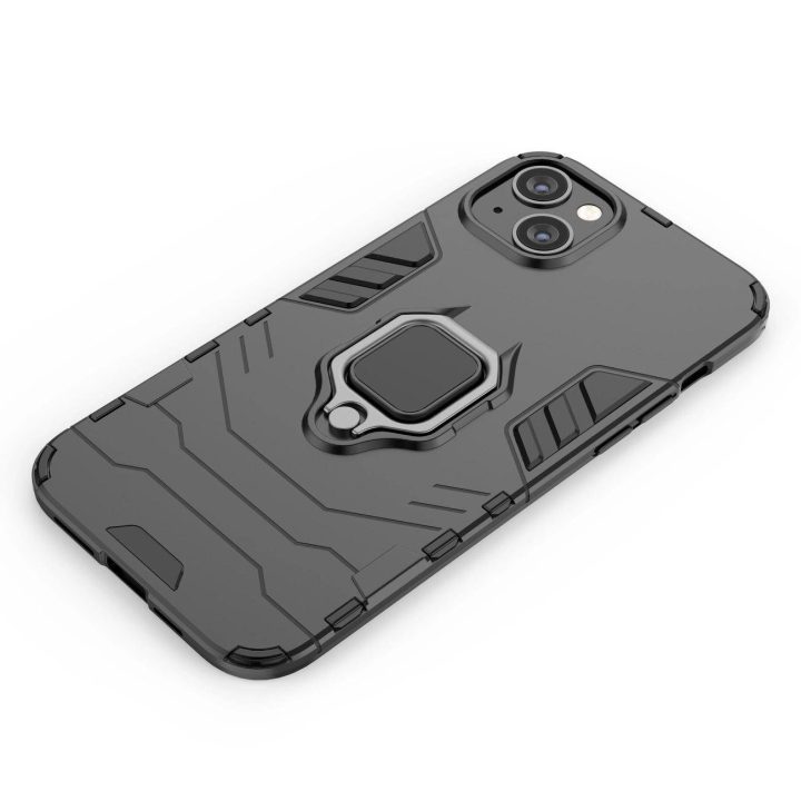 Ring Armor dėklas iPhone 14 Pro Max šarvuotas dangtelis magnetinis laikiklis žiedas juodas