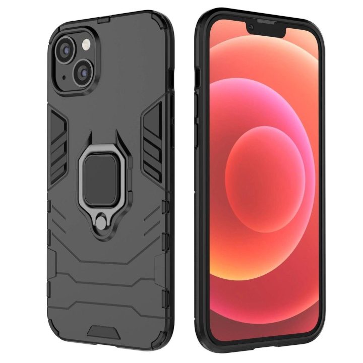 Ring Armor dėklas iPhone 14 Pro Max šarvuotas dangtelis magnetinis laikiklis žiedas juodas