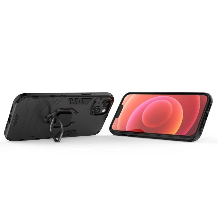Ring Armor dėklas iPhone 14 Pro Max šarvuotas dangtelis magnetinis laikiklis žiedas juodas