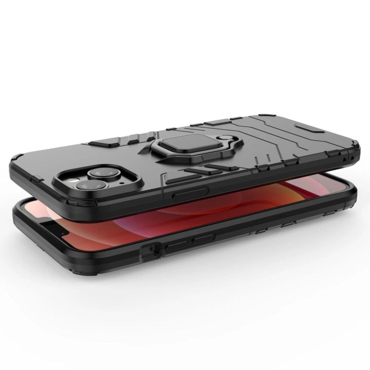 Ring Armor dėklas iPhone 14 Pro Max šarvuotas dangtelis magnetinis laikiklis žiedas juodas