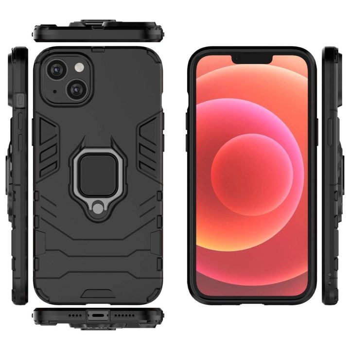 Ring Armor dėklas iPhone 14 Pro Max šarvuotas dangtelis magnetinis laikiklis žiedas juodas