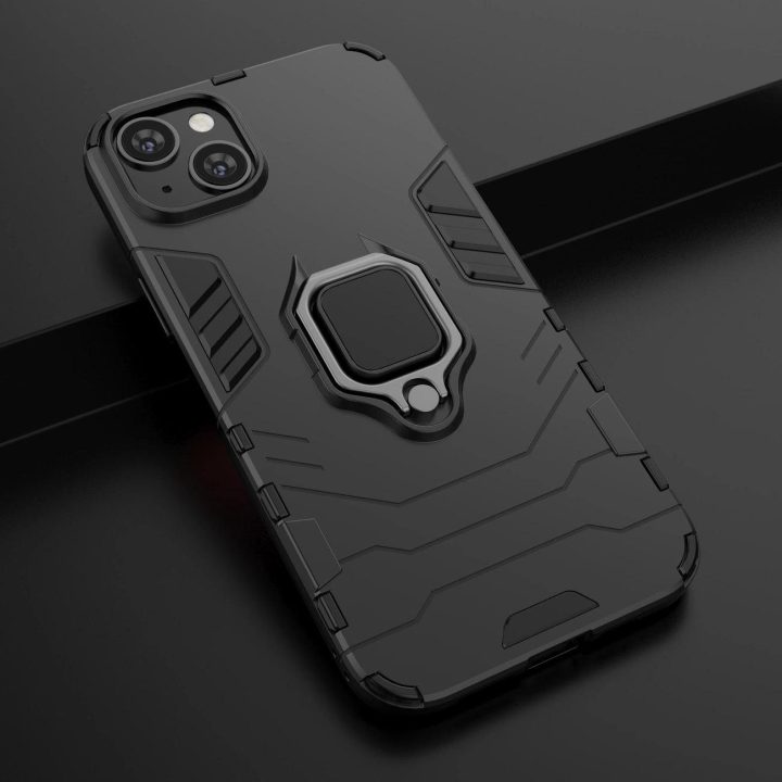 Ring Armor dėklas iPhone 14 Pro Max šarvuotas dangtelis magnetinis laikiklis žiedas juodas